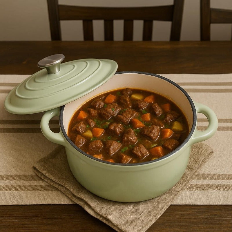 5.5 Quart Enameled Cast Iron Dutch Oven Pot with Lid - Heavy-Duty Sage Green\u002FBlack Enamel Cookware, Oven & Induction, PFOA\u002FPTFE-Free, -Resistant - Braising, Roasting,, Stovetop\u002F\u002F Cooker Compatible