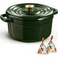 5QT Enameled Cast Iron Dutch Oven Pot with Lid, Cookbook & Potholders - Heavy-Duty Green Enamel Cookware, Self-Basting Lid, Induction\u002FStovetop\u002FOven, -Resistant, Oven- Knob & Lid Cover for Braising, Baking, Roasting