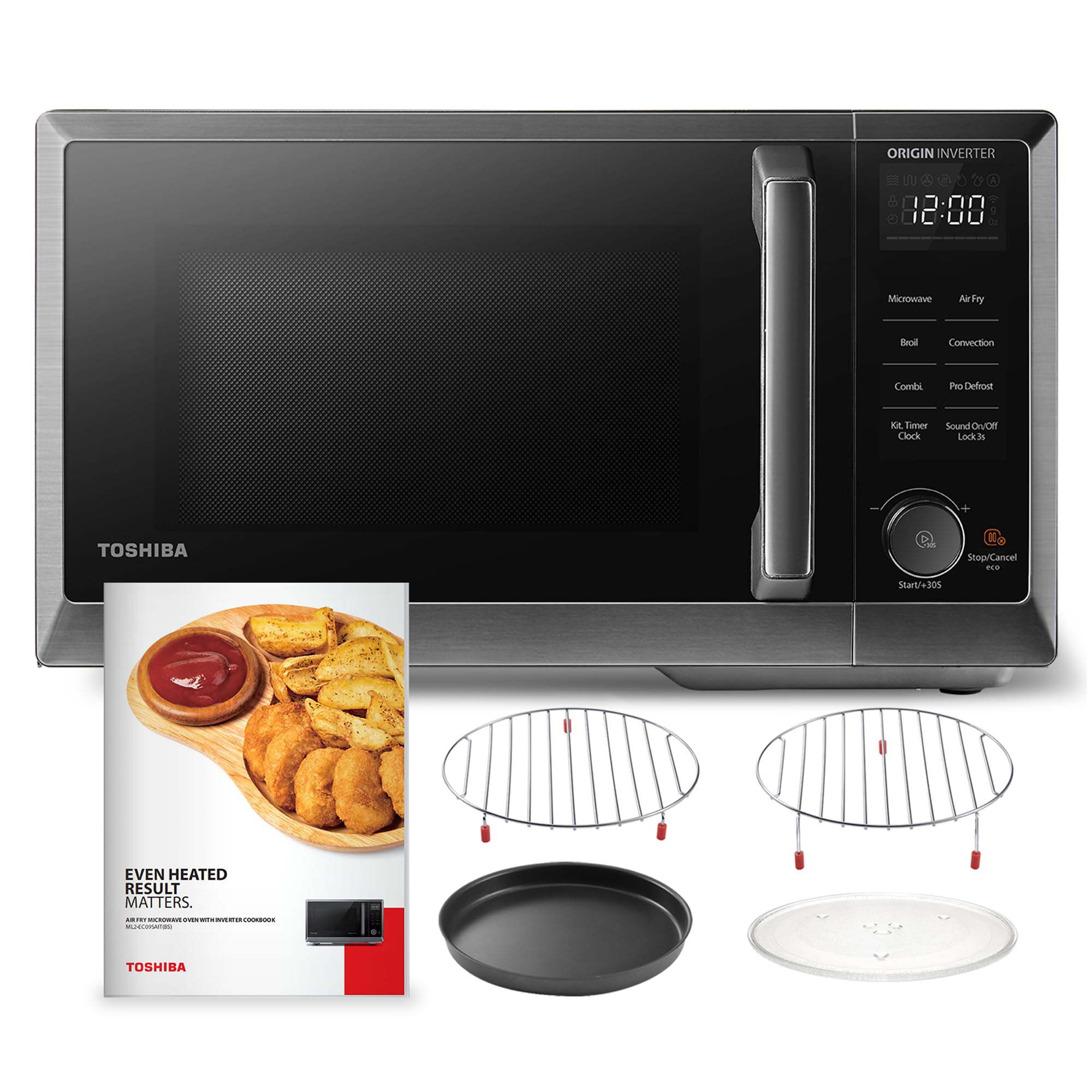 TOSHIBA 6-in-1 Inverter Countertop Microwave Oven Healthy Air Fryer Combo, MASTER Series, Air Fryer, Broil, Convection, Speedy Combi, Even Defrost, Sound On\u002FOff 27 Auto Menu Stainless Steel