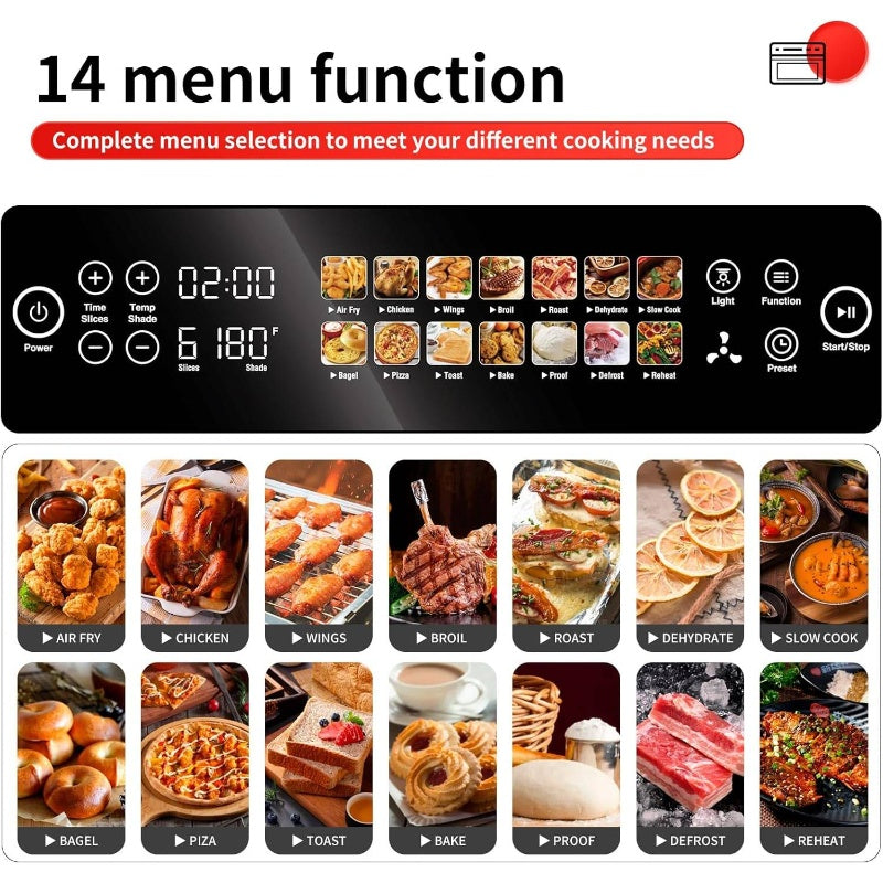 Air Fryer Toaster Oven, 6.6gal Countertop Convection Oven with Color LCD Display and Screen, 14 - in - 1 Functions, Stainless Steel Oven with Preset and Timer, Silvery Metallic,  Quick Meals, Compact Design, Nonstick Coating, Easy To Clean, Busy