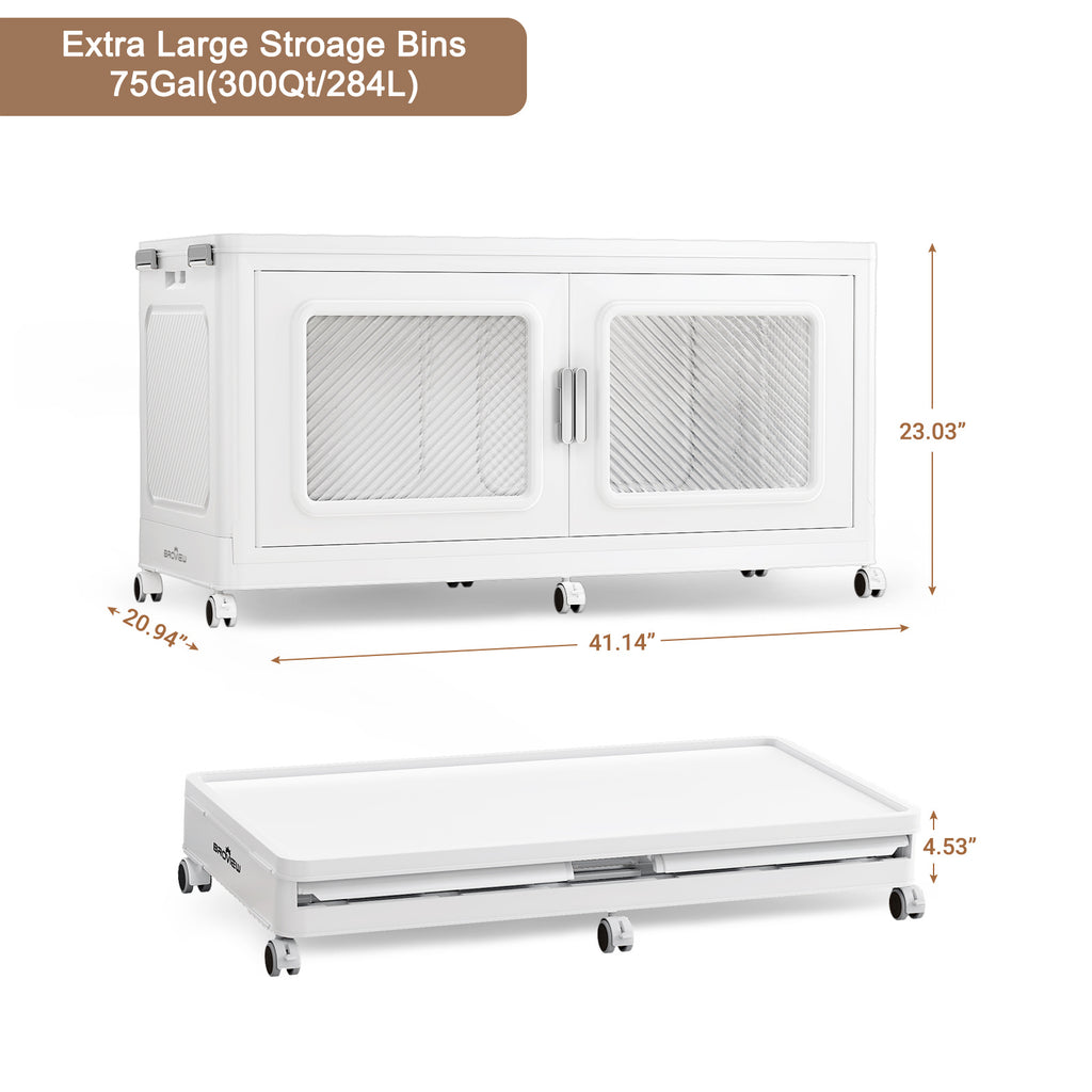 BROVIEW 75gal Stackable Storage Bins with Lid, 300QT Extra Large Capacity Plastic Storage Boxes for Clothes,Tools - Ideal for Home, Bedroom, Garage and Closet Organization