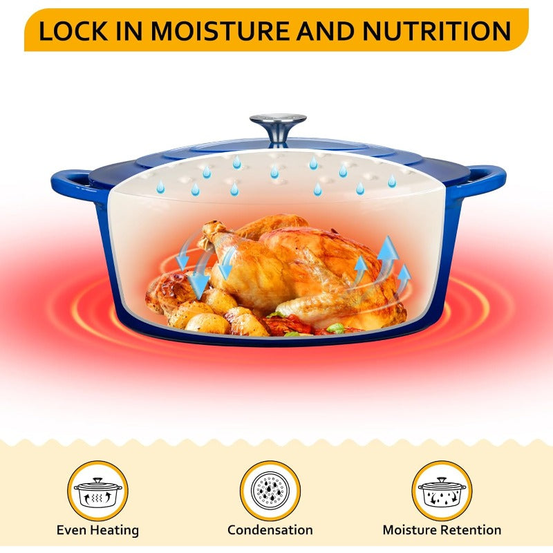 7.5 QT Enameled Cast Iron Dutch Oven Pot with Lid - Heavy-Duty Oval Cookware, Nonstick Enamel Coated Interior & Exterior, Dual Sturdy Handles, Oven Safe for Baking, Stovetop & Oven Use, Even Heat Distribution, Scratch-Resistant - Ideal for Family Me