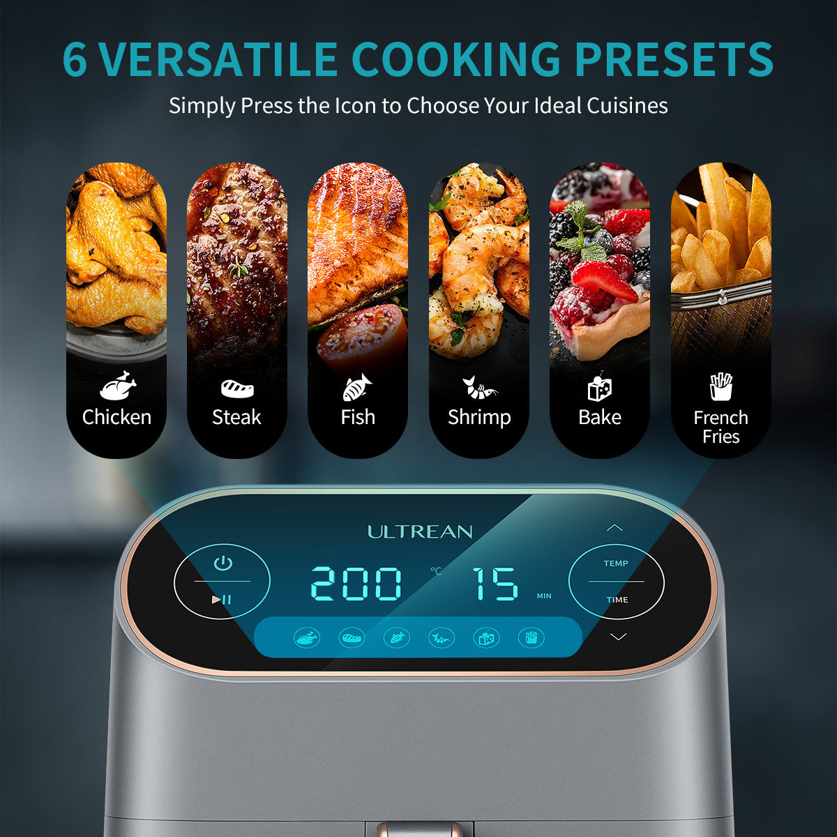 Ultrean 9 Quart 6-in-1 Electric Air Fryer, 1750W XL Hot Airfryer Oven Oilless Cooker, Large Family Size LCD Touch Control Panel and Nonstick Basket