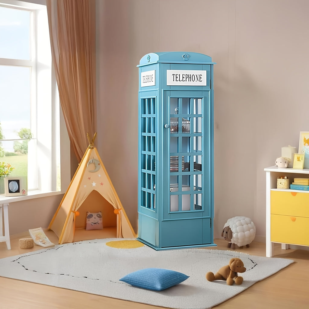 Telephone Booth Bookshelf 5-Tier Wood Cd Storage Cabinet, Floor Standing Bookcase With Acrylic Door, Storage Cabinet Cube Organizer Display Cabinet, 44.5\