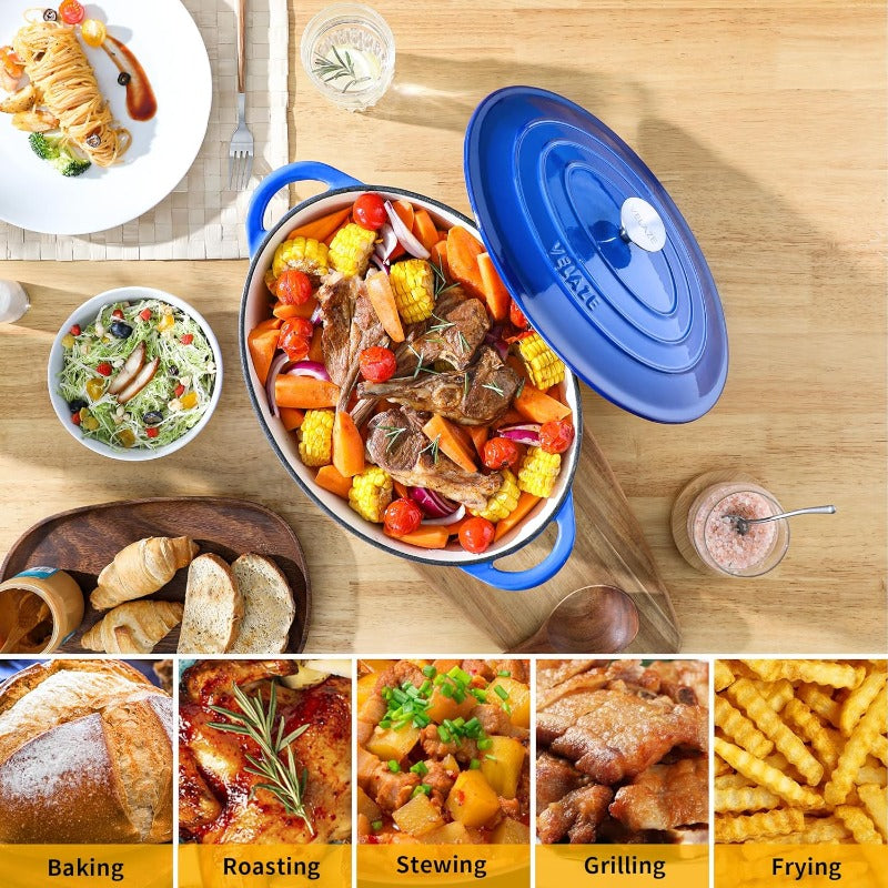 7.5 QT Enameled Cast Iron Dutch Oven Pot with Lid - Heavy-Duty Oval Cookware, Nonstick Enamel Coated Interior & Exterior, Dual Sturdy Handles, Oven Safe for Baking, Stovetop & Oven Use, Even Heat Distribution, Scratch-Resistant - Ideal for Family Me