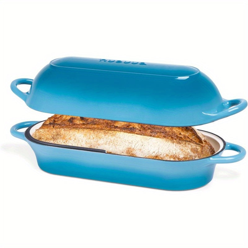 Heavy-Duty Enamelled Cast Iron Bread Loaf Dutch Oven Pot with Lid - Large Rectangular 13.39inch\u002F16.14inch-like (6.3inch Wide) Oven-Safe Baking Pan, Non-Stick 3-Layer Enamel Coating, Moisture Lock Lid & Induction Compatible for Sourdough, Bread