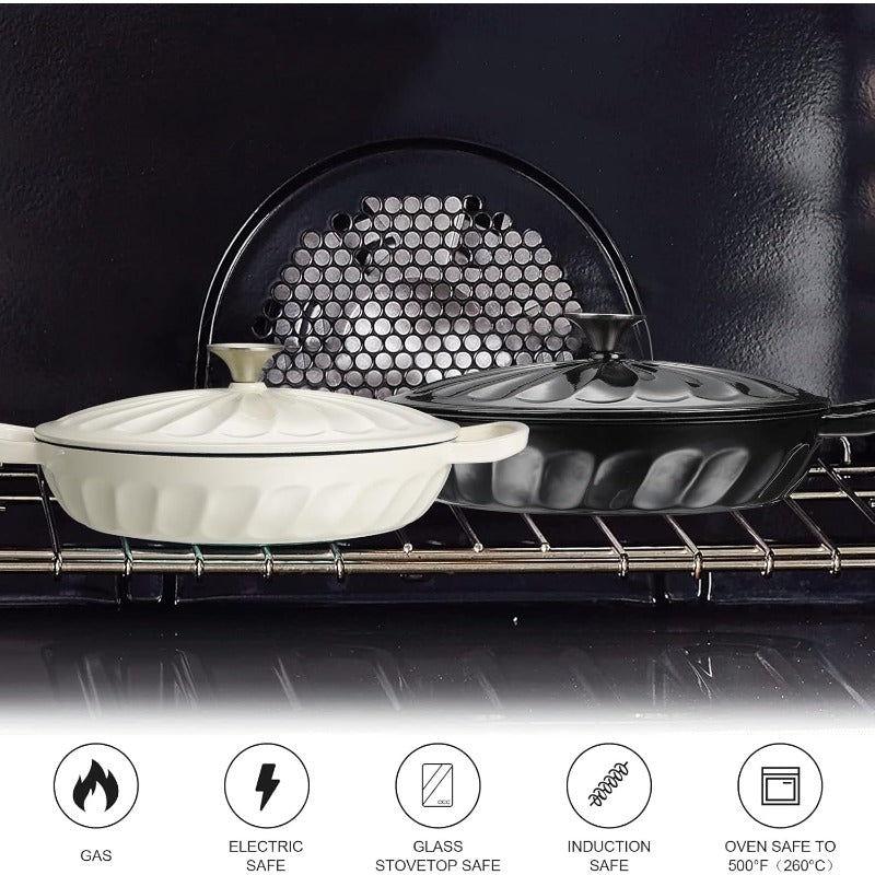 Enameled Cast Iron Braiser 3.8 Quart Enamel Dutch Oven with Handles Cast Iron Braiser Pan with Lid Enameled Cookware White