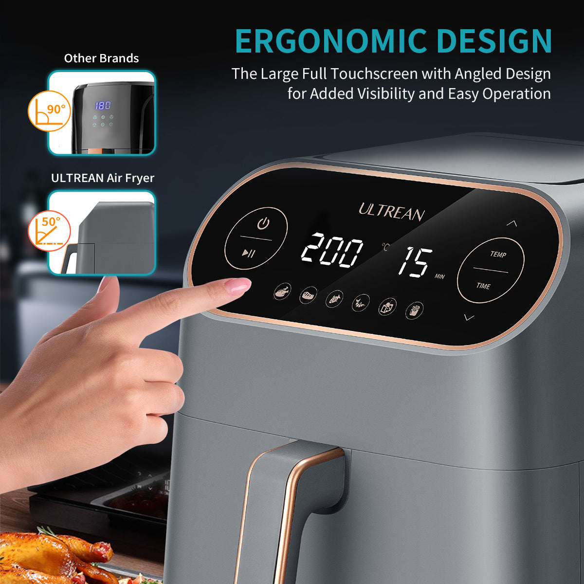 Ultrean 9 Quart 6-in-1 Electric Air Fryer, 1750W XL Hot Airfryer Oven Oilless Cooker, Large Family Size LCD Touch Control Panel and Nonstick Basket