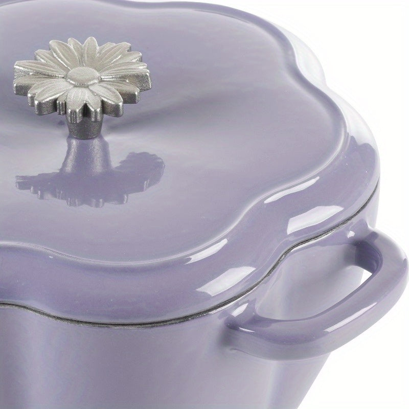 Timeless Beauty by Ree Drummond 3-Quart Floral Enamel Cast Iron Dutch Oven - Purple, Even Heat Distribution, Oven & Induction Safe, Decorative Floral Design with Metal Knob, Country Kitchen Cookware, Stovetop to Oven, Everyday Cooking, Durable Kitchenware