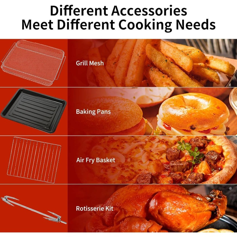 Air Fryer Toaster Oven, 6.6gal Countertop Convection Oven with Color LCD Display and Screen, 14 - in - 1 Functions, Stainless Steel Oven with Preset and Timer, Silvery Metallic,  Quick Meals, Compact Design, Nonstick Coating, Easy To Clean, Busy