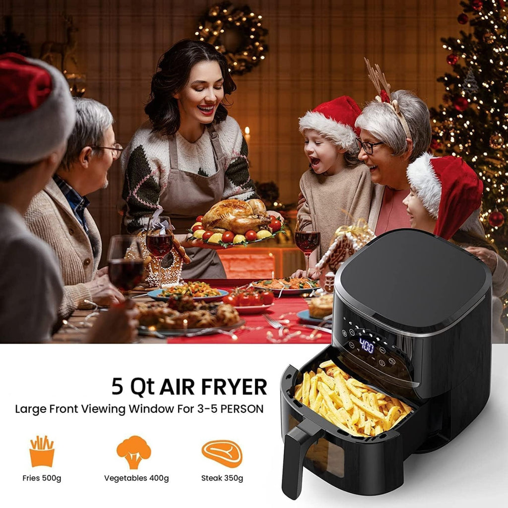 5 QT Air Fryer with Digital Touchscreen & Viewing Window - 8-in-1 Multi-Function Electric Fryer for Crisping, Roasting, Baking, Reheating - Non-Stick Dishwasher-Safe Basket, 1800W, 110V-130V, Black