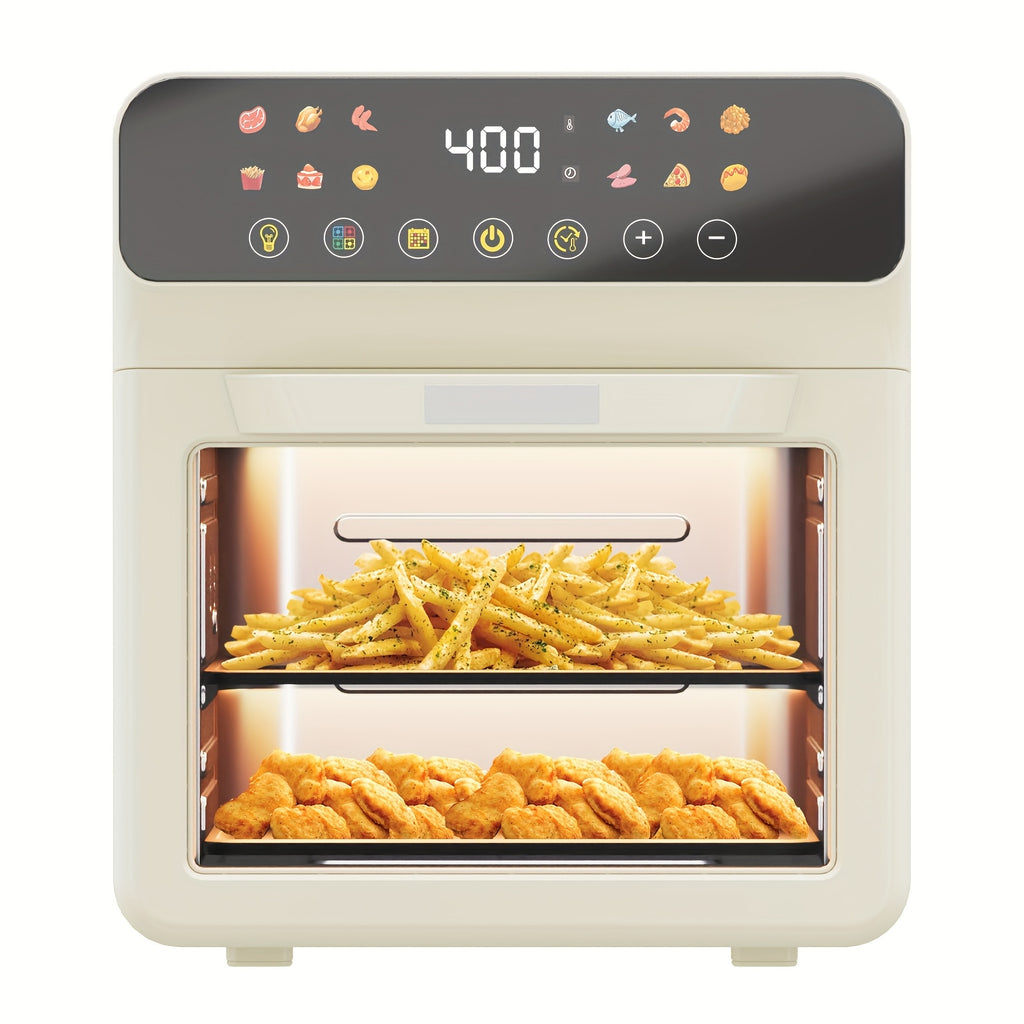 Bluebow 12QT Extra Large Convection Countertop Oven, Air Fryer Toaster Oven Combo, Roast, Bake, Broil, Reheat, Fry Oil-Free, Stainless Steel, LED Digital Touchscreen, Visible Window, Healthy Cooking, Space-Saving Design, Black