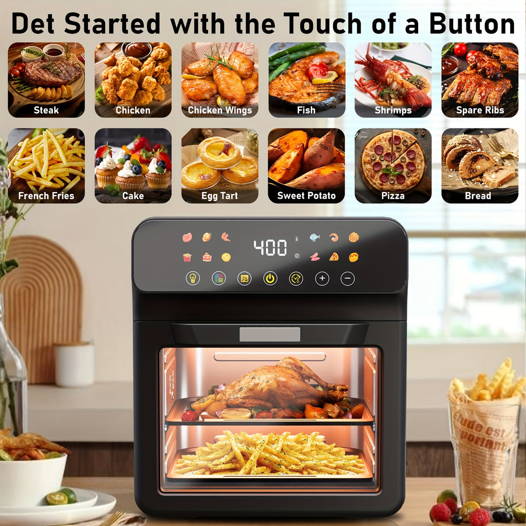 Bluebow 12QT Air Fryer Convection Oven with 12-in-1 Multi Function, Visible Window, Touchscreen, Healthy Choice, Oil-Free, Non-Stick Basket, Easy to Clean, One-Touch Operation, Baking, Heating, Air-drying, Fast Food