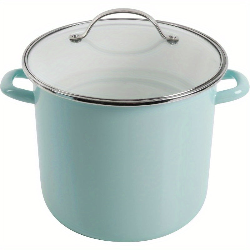 Thayer 8-Quart Heavy-Duty Enamel on Steel Stock Pot with Lid - Scratch-Resistant Turquoise Blue (Martha Blue) Large Cookware, Stovetop &, Even Heat Distribution for Boiling, Simmering, Frying - Durable Pot