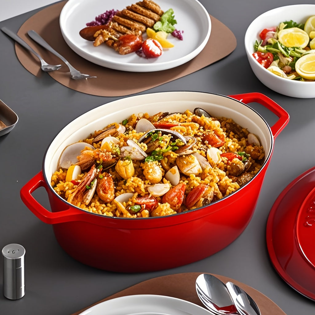 4.5\u002F6.5QT Cast Iron Dutch Oven Pot With Lid And Oven Mitt, Enameled Cast Iron Dutch Oven With Dual Handles, High-capacity Oval Cast Iron Enamel Pot For Cooking, Bread Baking And Other Cooking Methods Suitable For Family Kitchen Dining