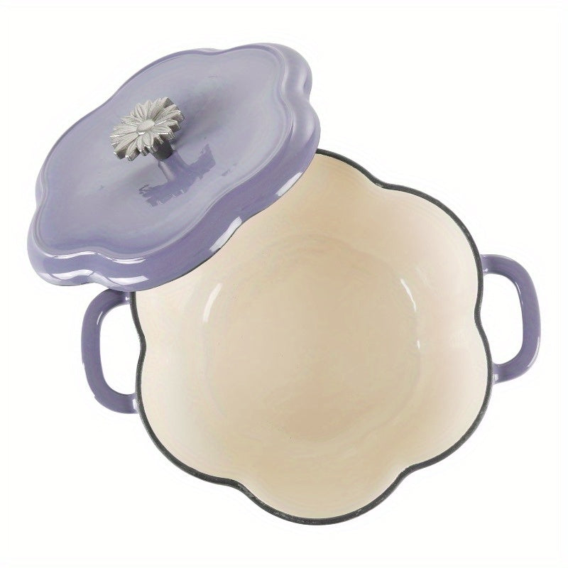 Timeless Beauty by Ree Drummond 3-Quart Floral Enamel Cast Iron Dutch Oven - Purple, Even Heat Distribution, Oven & Induction Safe, Decorative Floral Design with Metal Knob, Country Kitchen Cookware, Stovetop to Oven, Everyday Cooking, Durable Kitchenware