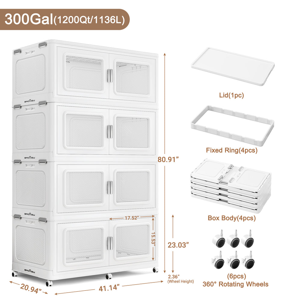 BROVIEW 75gal Stackable Storage Bins with Lid, 300QT Extra Large Capacity Plastic Storage Boxes for Clothes,Tools - Ideal for Home, Bedroom, Garage and Closet Organization