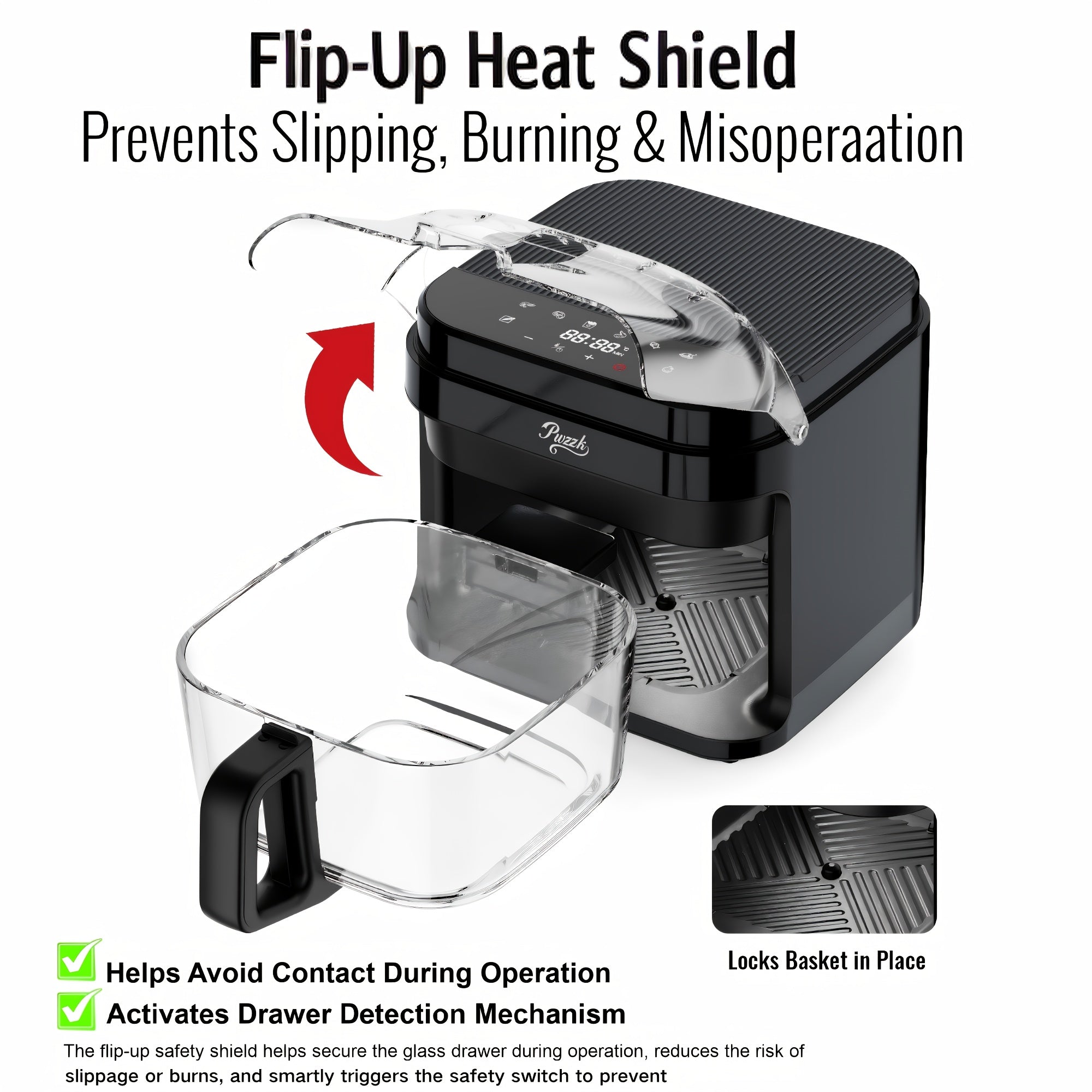 PwZzk 25, 4QT Dual Zone Air Fryer Oven, French Glass Door, XL Size, 100-430F, 16 Presets, LED Display, Dual Fan, 360 Heating, Rotisserie, Bake, Toast, Dehydrate, Reheat, Also In 5, 8QT Glass Drawer, 8 Presets, Coating Free, Flip Lid, for 1-3 People