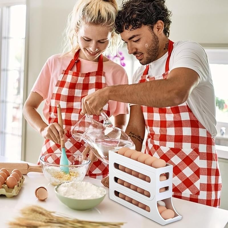 4 Tiers Egg Holder for Fridge, Automatic Egg Rolling Rack, 30 Eggs Storage Rack, Egg Distributor for Refrigerator, Egg Storage Rack for Kitchen