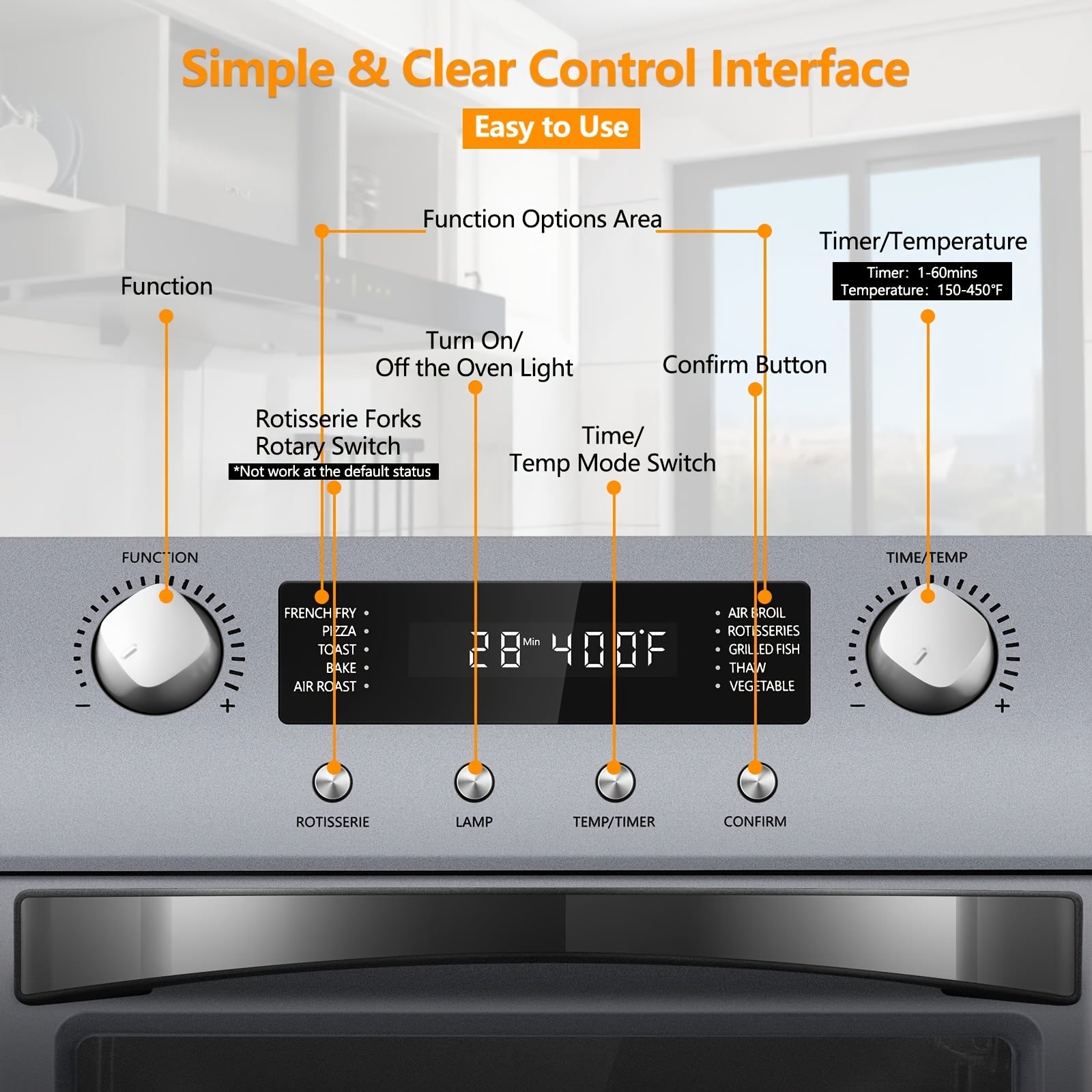 24QT Air Fryer Oven, One Click Selection Of 10-in-1 Function, Equipped with Rotisserie Setting, Free Control Of Time And Temperature.