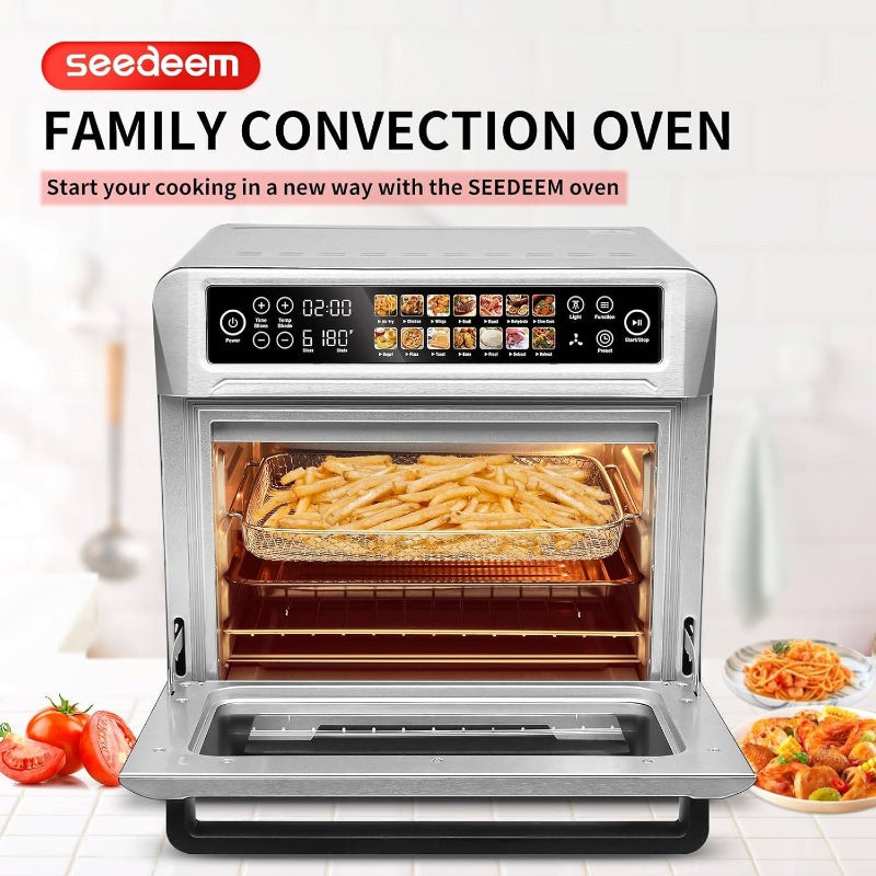 Air Fryer Toaster Oven, 6.6gal Countertop Convection Oven with Color LCD Display and Screen, 14 - in - 1 Functions, Stainless Steel Oven with Preset and Timer, Silvery Metallic,  Quick Meals, Compact Design, Nonstick Coating, Easy To Clean, Busy