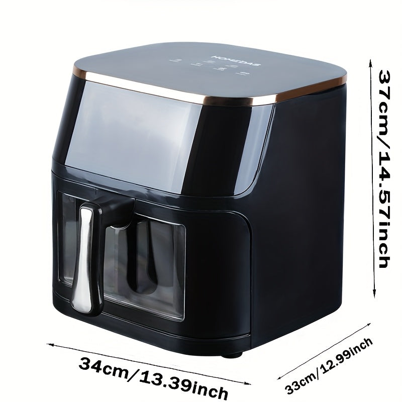 Family-Sized Large Capacity Air Fryer Oven - Basket, Black, with Optional Grill Attachment - Compact Kitchen Appliance for Home & Restaurants - Easy-Clean Stainless Steel Fry Basket - Healthy Low-Oil Cooking (80% Less Oil) - Perfect for Parties