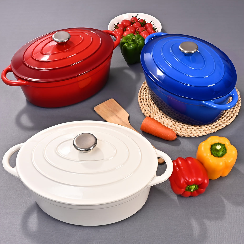 4.5\u002F6.5QT Cast Iron Dutch Oven Pot With Lid And Oven Mitt, Enameled Cast Iron Dutch Oven With Dual Handles, High-capacity Oval Cast Iron Enamel Pot For Cooking, Bread Baking And Other Cooking Methods Suitable For Family Kitchen Dining
