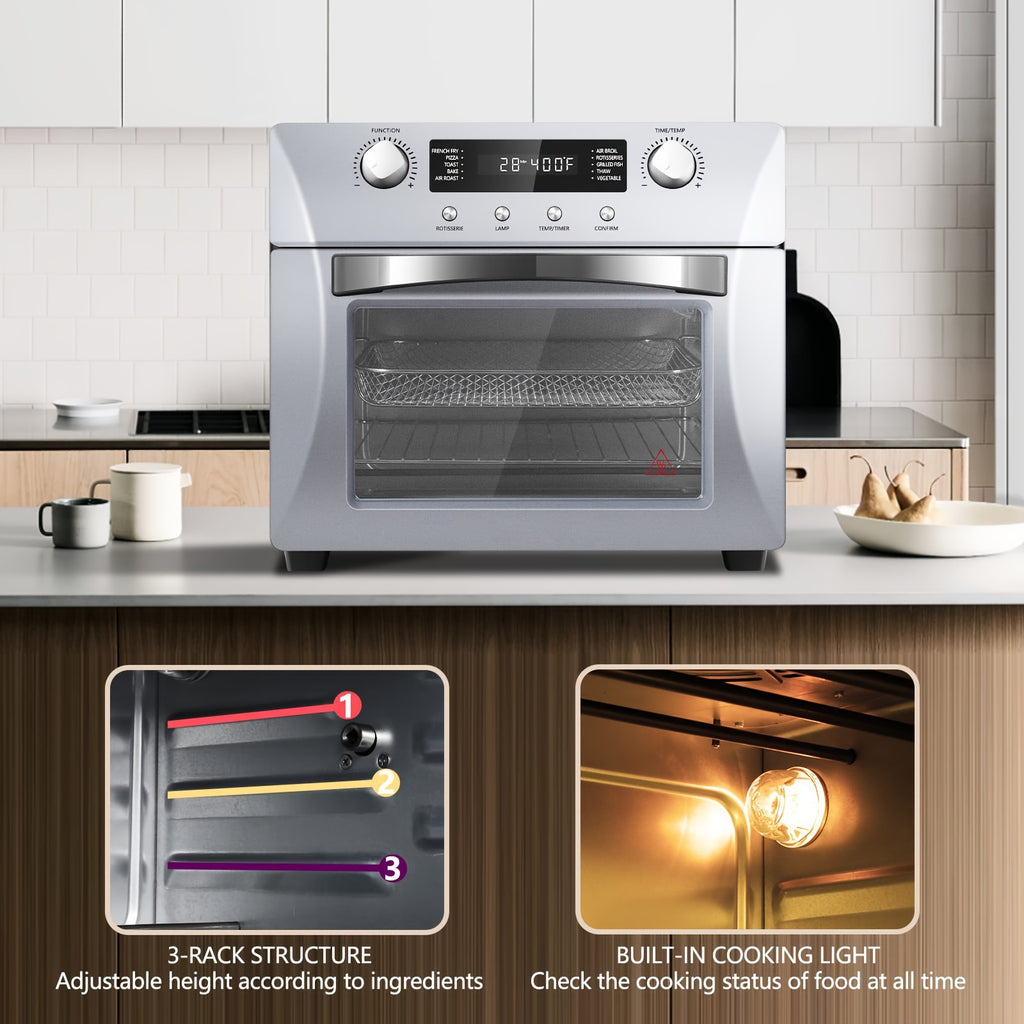 24QT Air Fryer Oven, One Click Selection Of 10-in-1 Function, Equipped with Rotisserie Setting, Free Control Of Time And Temperature.