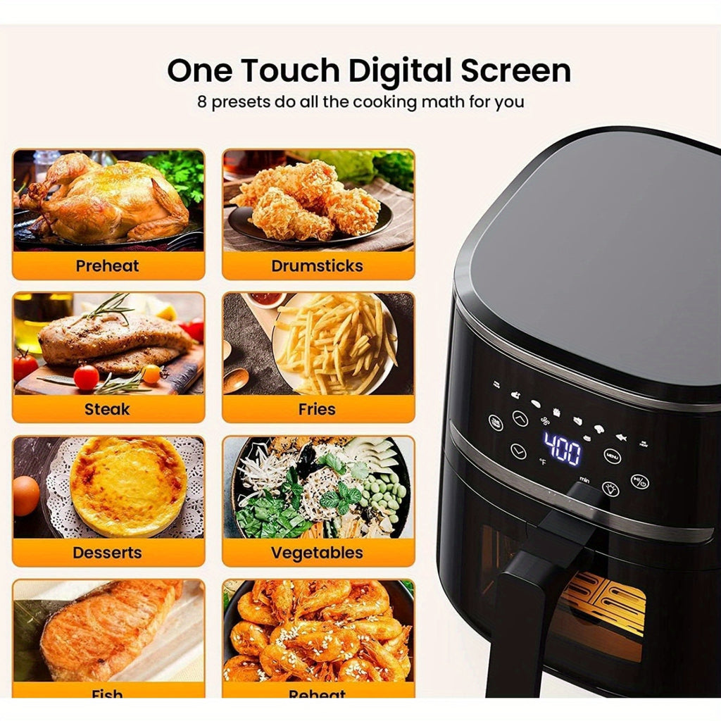 5 QT Air Fryer with Digital Touchscreen & Viewing Window - 8-in-1 Multi-Function Electric Fryer for Crisping, Roasting, Baking, Reheating - Non-Stick Dishwasher-Safe Basket, 1800W, 110V-130V, Black