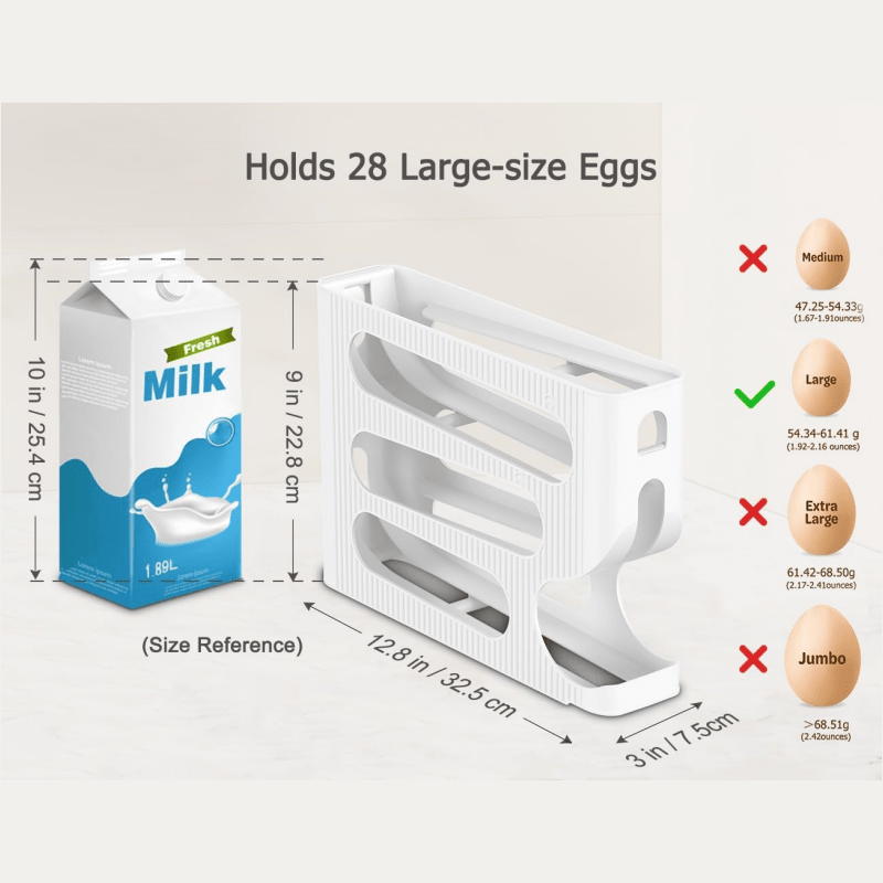 4 Tiers Egg Holder for Fridge, Automatic Egg Rolling Rack, 30 Eggs Storage Rack, Egg Distributor for Refrigerator, Egg Storage Rack for Kitchen