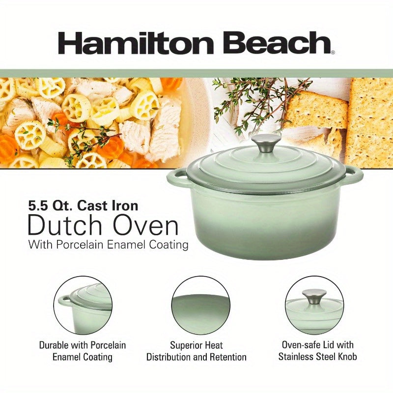 5.5 Quart Enameled Cast Iron Dutch Oven Pot with Lid - Heavy-Duty Sage Green\u002FBlack Enamel Cookware, Oven & Induction, PFOA\u002FPTFE-Free, -Resistant - Braising, Roasting,, Stovetop\u002F\u002F Cooker Compatible