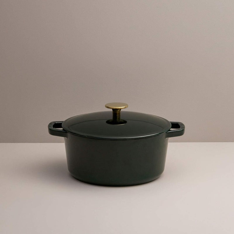 Milo by Kana 3.5 Quart Enameled Cast Iron Dutch Oven with Lid - Heavy-Duty Green Enamel Cookware, Induction & Oven Safe to 500°F, Dishwasher Safe, Lifetime - Belgian Porcelain Coating, Golden Knob, Casserole Pot for, Braising