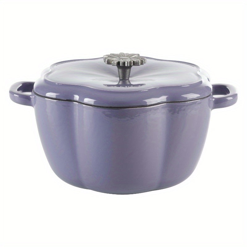 Timeless Beauty by Ree Drummond 3-Quart Floral Enamel Cast Iron Dutch Oven - Purple, Even Heat Distribution, Oven & Induction Safe, Decorative Floral Design with Metal Knob, Country Kitchen Cookware, Stovetop to Oven, Everyday Cooking, Durable Kitchenware