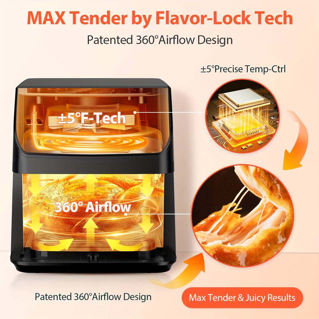 Beelicious Pro Air Fryer, 5.8QT Large Capacity Electric Air Fryer Oven with 12+ Easy Functions, Wide View Window & Oven Light, Multifunctional Touch Control for Home Kitchen, Mother'S Day Gift