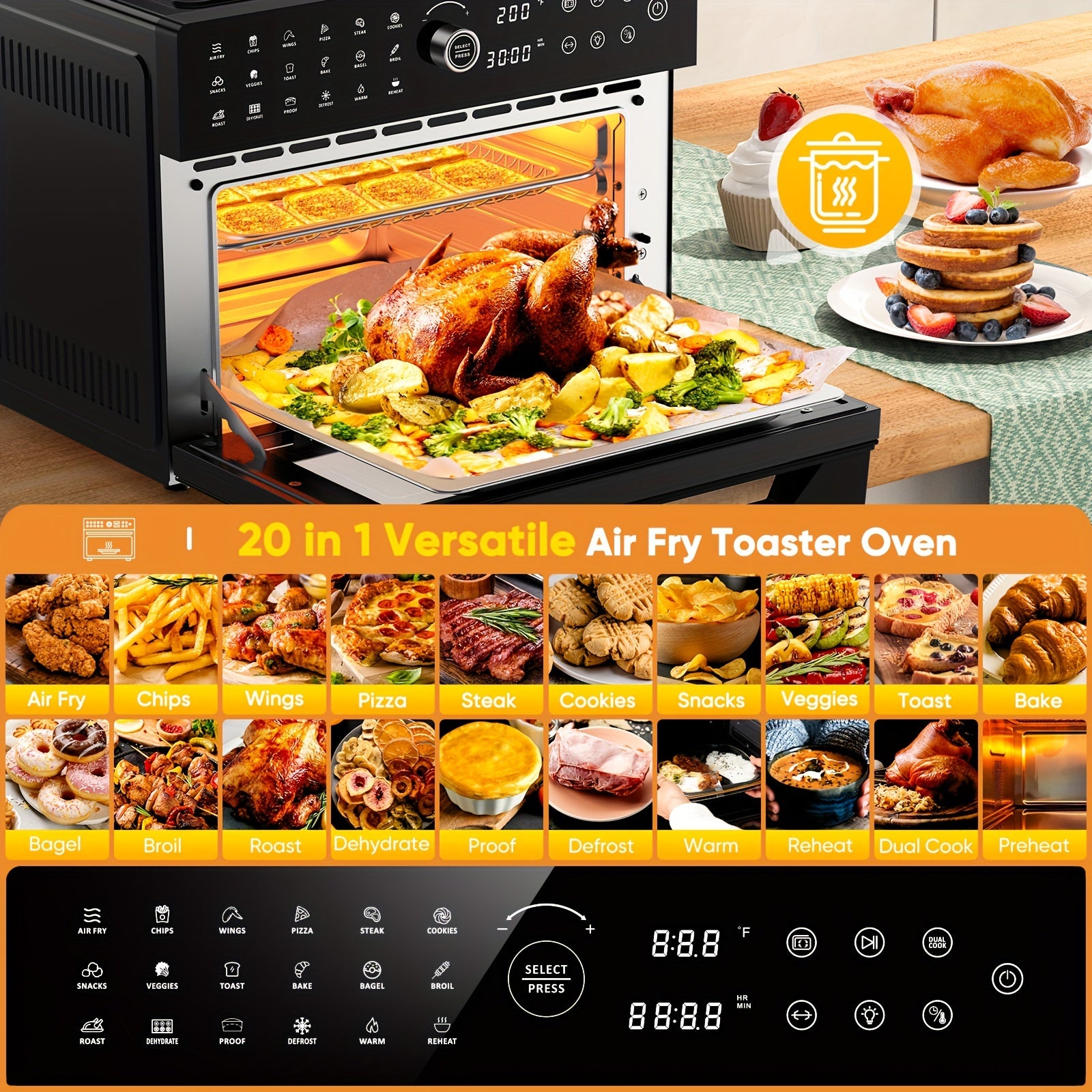 32QTOversized French Door Air Fryer Toaster Oven Combination, Featuring 20 Cooking Functions And Digital Control, Compatible with 13\