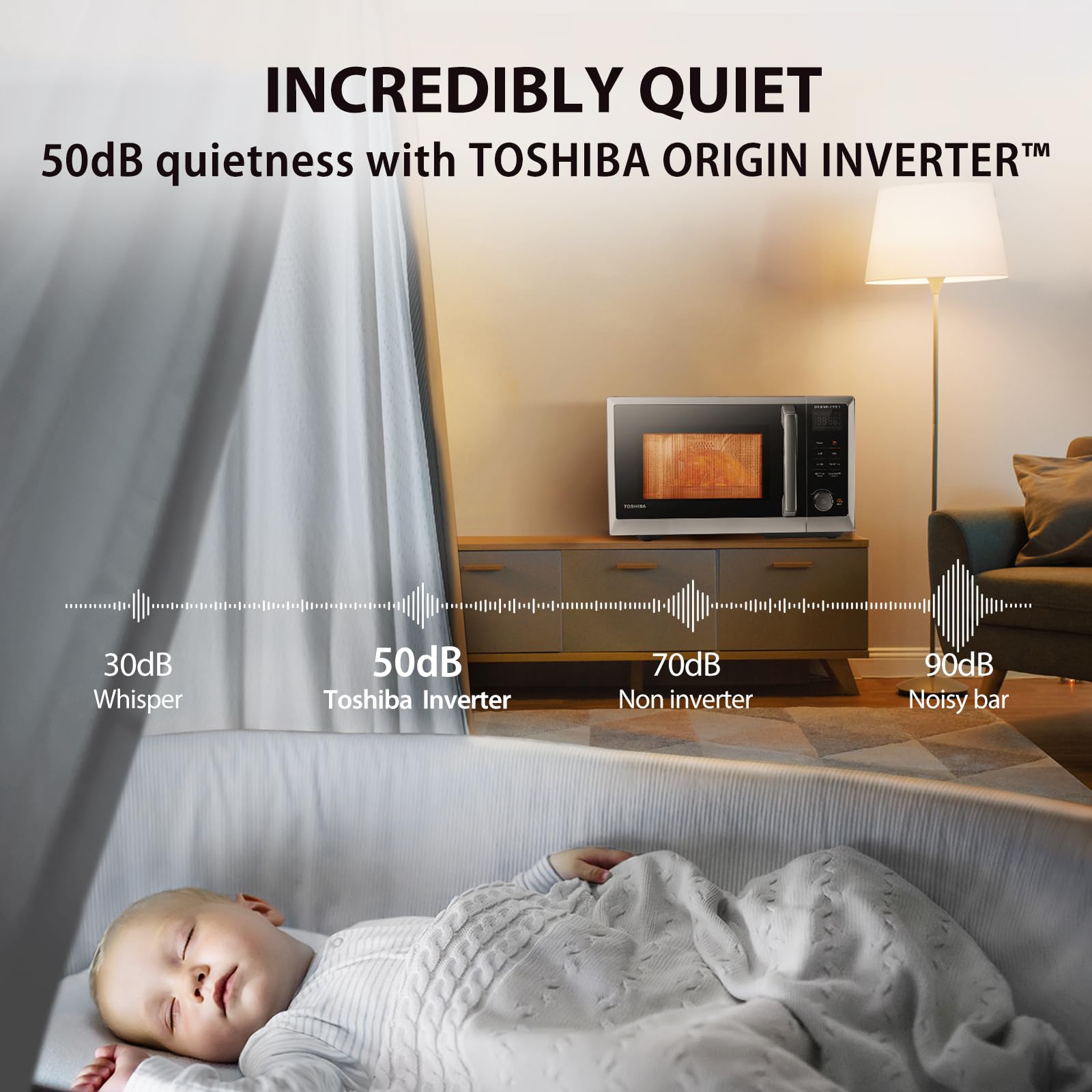 TOSHIBA 6-in-1 Inverter Countertop Microwave Oven Healthy Air Fryer Combo, MASTER Series, Air Fryer, Broil, Convection, Speedy Combi, Even Defrost, Sound On\u002FOff 27 Auto Menu Stainless Steel