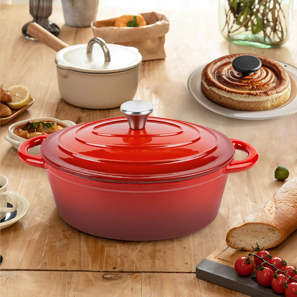 4.5qt Enameled Cast Iron Oval Dutch Oven, Red Nonstick Cookware with Lid – Halloween Gift, Thanksgiving Gift, Christmas Gift