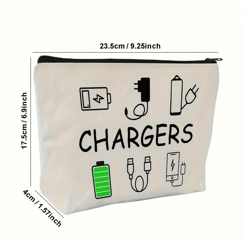 Chargers Only Travel Organizer Pouch - Hypoallergenic Cable & USB Storage Bag, Beige with Black Zipper, Unisex Electronic Accessory Case for Chargers, Cables, and Power Banks, Bold Text Design | Durable Construction