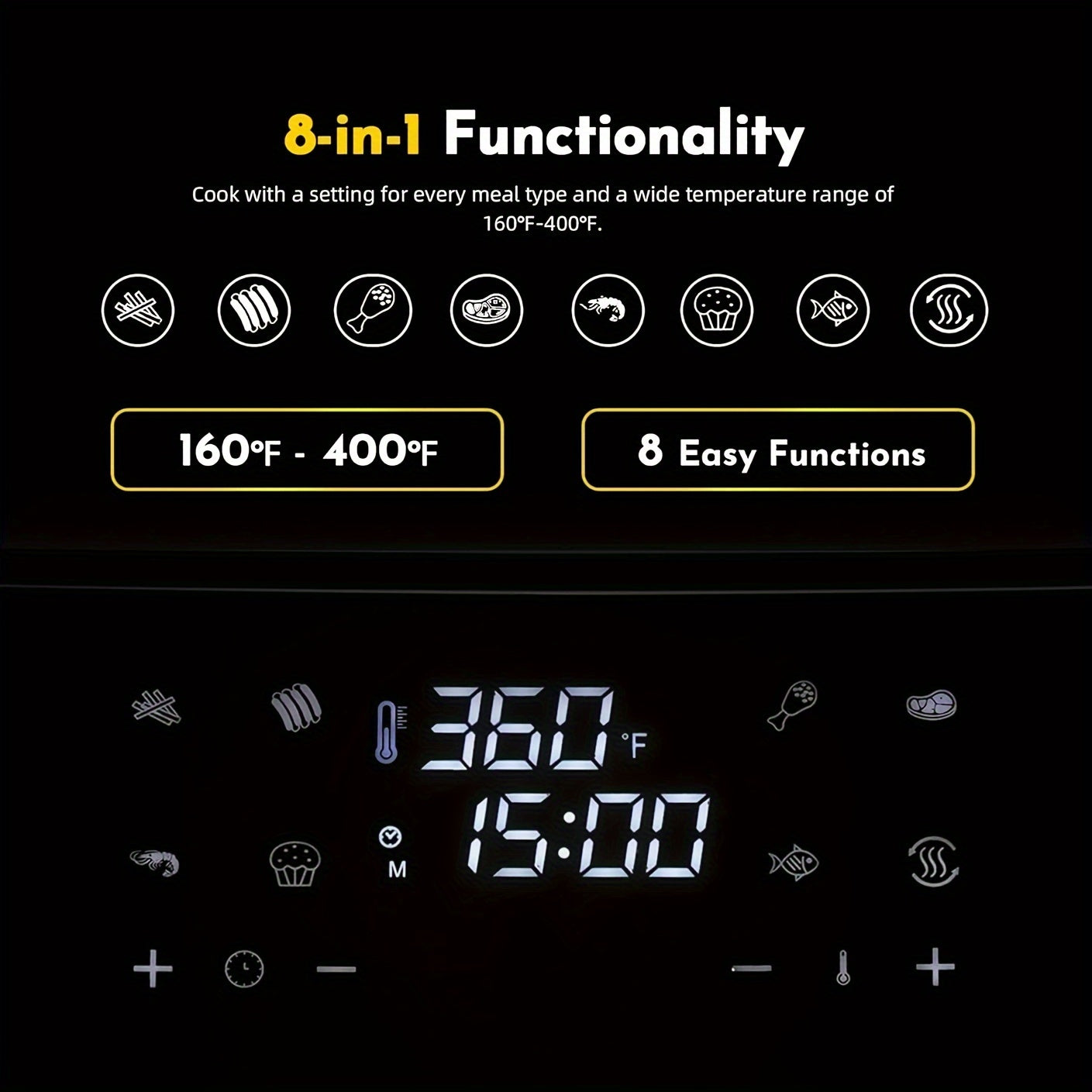 8.5QT\u002F3.6QT Air Fryer, Upgraded Large Capacity Suitable For 5-6 People, Smart Touch Screen For Easy Operation With 8 Preset Functions, Non-stick Coating For Easy Cleaning, Kitchen Accessories, Toaster Oven, Deep Fryer, Air Fryers, Kitchen