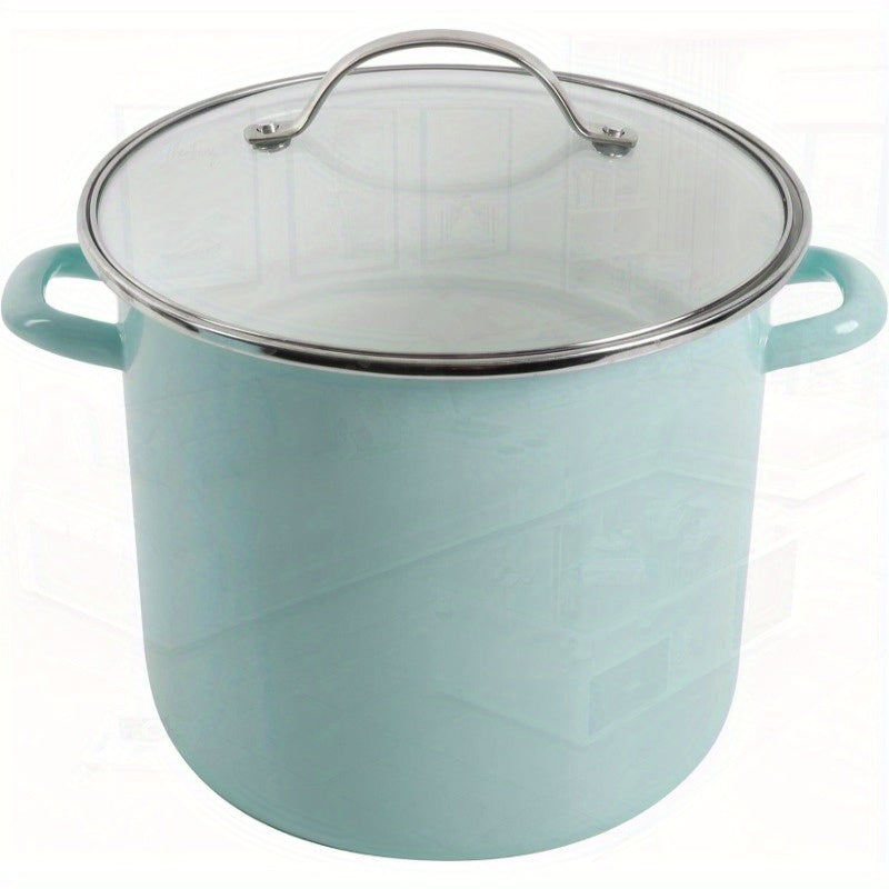 Thayer 8-Quart Heavy-Duty Enamel on Steel Stock Pot with Lid - Scratch-Resistant Turquoise Blue (Martha Blue) Large Cookware, Stovetop &, Even Heat Distribution for Boiling, Simmering, Frying - Durable Pot