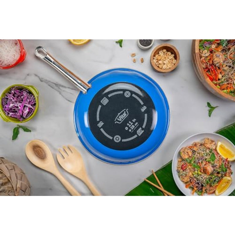 VITA 4pcs Enamel on Steel Cookware Set for Beginners - All Stove Top & Oven Safe (350°F Pan\u002F500°F Pot), Nonstick Skillet & Enameled Pot with Lids, Dishwasher Safe Induction\u002F\u002F Burn-Free Pans, Lifetime (Blue) - Made