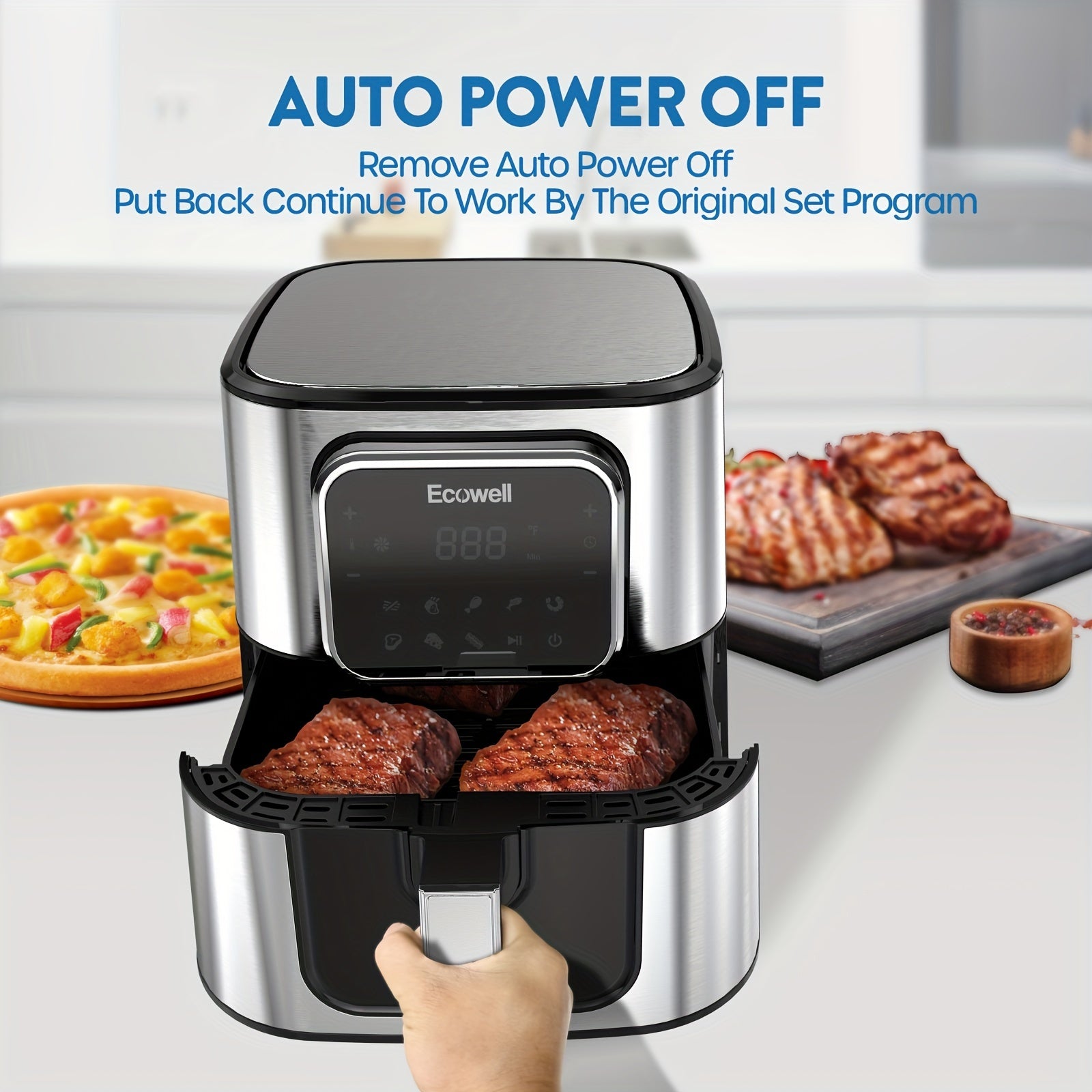 ECOWELL TXS5T2 6-Quart Stainless Steel Air Fryer for 3-5 People - Healthy Cooking with 8 Food Presets, Digital Touch Screen, BPA-Free, Nonstick, Dishwasher-Safe, 1700W, Sleek Black Design, Versatile Air Fryer|Digital Display Fryer|Safe Cooking Material