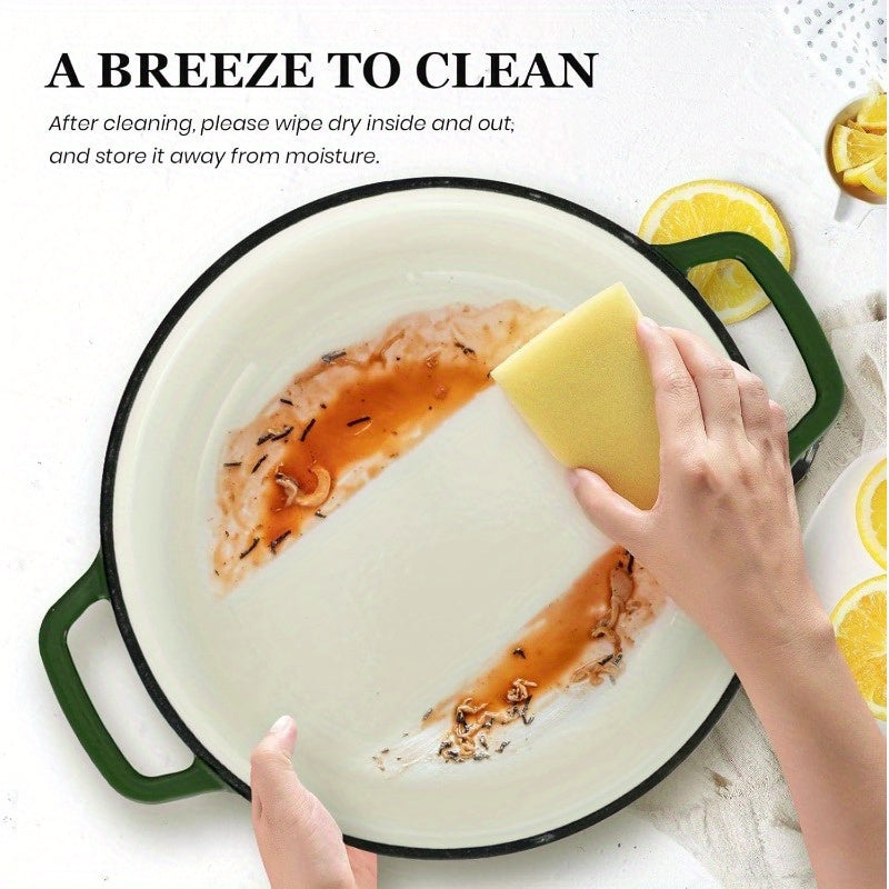 5QT Enameled Cast Iron Dutch Oven Pot with Lid, Cookbook & Potholders - Heavy-Duty Green Enamel Cookware, Self-Basting Lid, Induction\u002FStovetop\u002FOven, -Resistant, Oven- Knob & Lid Cover for Braising, Baking, Roasting