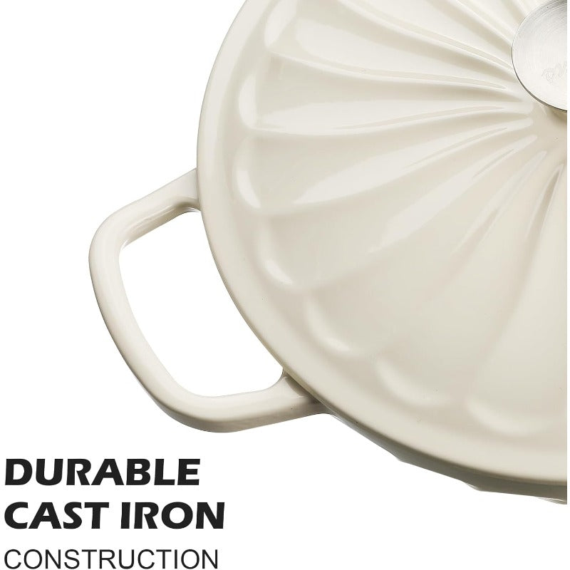 Enameled Cast Iron Braiser 3.8 Quart Enamel Dutch Oven with Handles Cast Iron Braiser Pan with Lid Enameled Cookware White