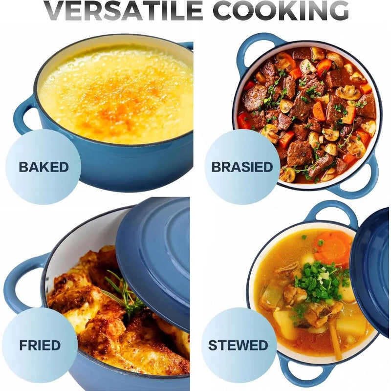 4.5 QT Heavy-Duty Cast Iron Dutch Oven with Self-Basting Lid - Enamel Coated Non-Stick Cookware Pot, Round Braiser & Baking Pan for Even Heat Distribution, Oven Safe up to 500°F, Stovetop to Oven Use, Durable & Easy Clean, Ideal for Stews, Soups