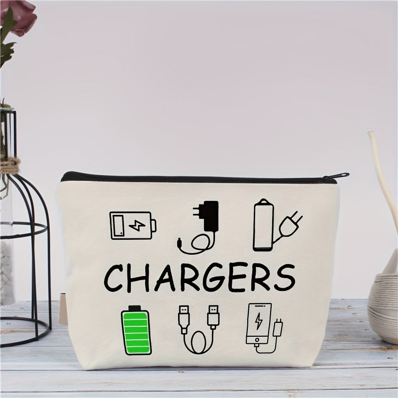 Chargers Only Travel Organizer Pouch - Hypoallergenic Cable & USB Storage Bag, Beige with Black Zipper, Unisex Electronic Accessory Case for Chargers, Cables, and Power Banks, Bold Text Design | Durable Construction