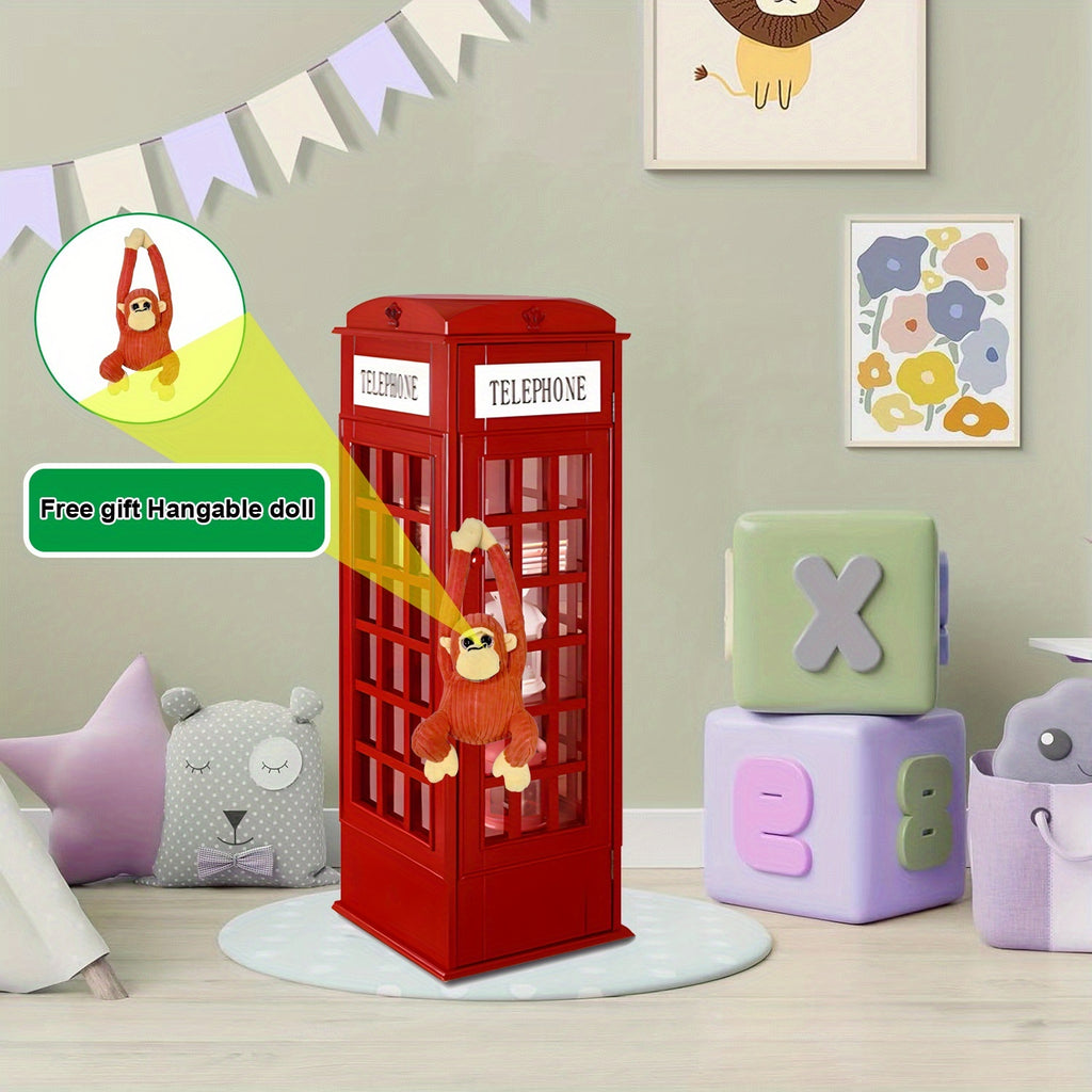 Telephone Booth Bookshelf 5-Tier Wood Cd Storage Cabinet, Floor Standing Bookcase With Acrylic Door, Storage Cabinet Cube Organizer Display Cabinet, 44.5\