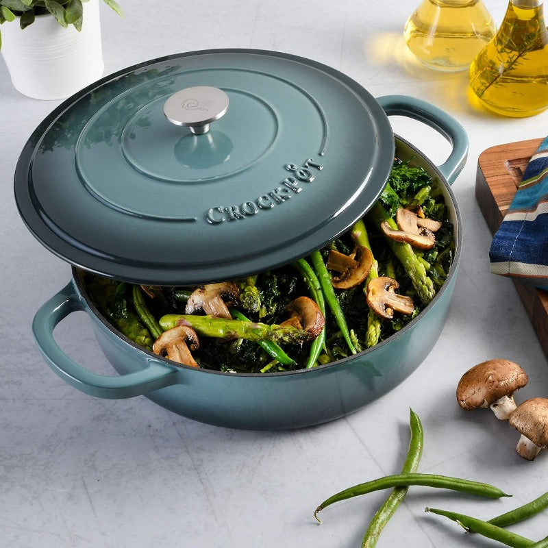 Crock Pot Artisan Enameled Cast Iron Braiser Pot with Lid - 5 Quart Dutch, Self-Basting Lid & Enamel Coating, Heavy-Duty Slow Cooker Compatible Cookware for Stovetop,, Braising, Roasting (Slate Gray)