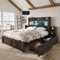 Farmhouse Wooden Bed Frame With 4 Storage Drawers, LED Bed Frame With 49\