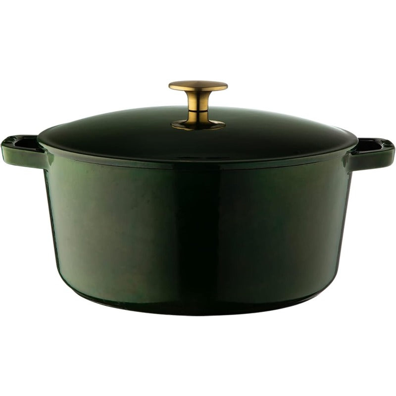 Milo by Kana 3.5 Quart Enameled Cast Iron Dutch Oven with Lid - Heavy-Duty Green Enamel Cookware, Induction & Oven Safe to 500°F, Dishwasher Safe, Lifetime - Belgian Porcelain Coating, Golden Knob, Casserole Pot for, Braising